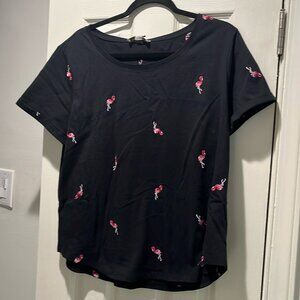Women’s Embroidered Flamingos Tee - NEW